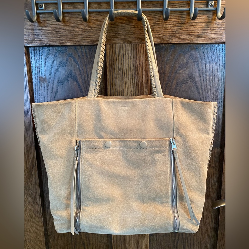 All Saints suede tote bag with ample storage